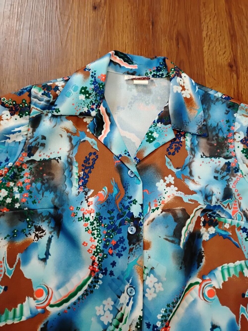 Vintage Jaylan Psychedelic Floral Polyester Hawaiian Shirt Camp Collar Blouse